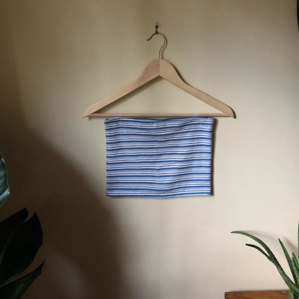 blue black and white striped tube top